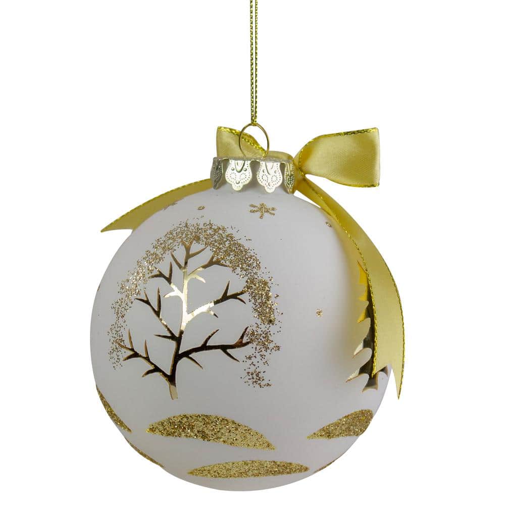 4 in. Gold and White Moose Christmas Ball Ornament - Hercitys