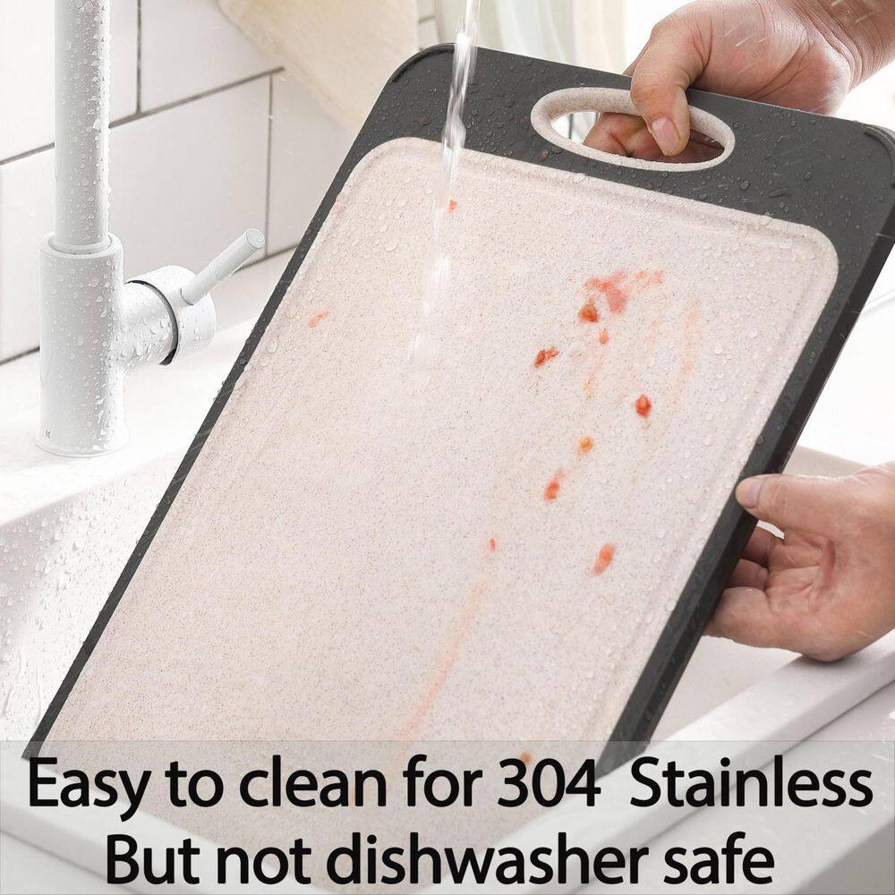 14 in. x 9.6 in. Rectangular Double Sided Cutting Board, 304 Stainless Steel and Wheat Straw Polypropylene Cutting Boad - Hercitys