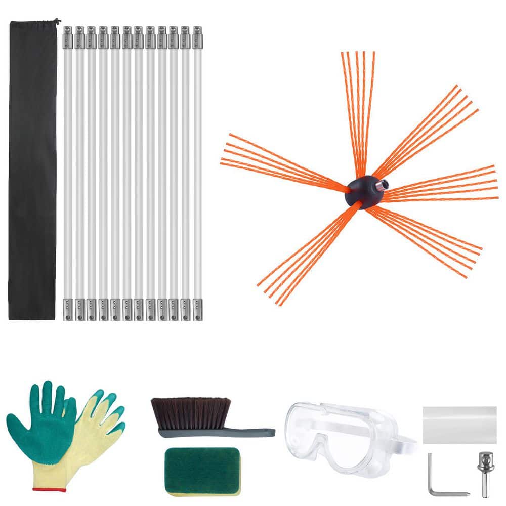 39 ft. Chimney Sweep Kit, 12 Reinforced Nylon Flexible Rods, Ergonomic Chimney Cleaning Brush, 360-Degree Brush - Hercitys