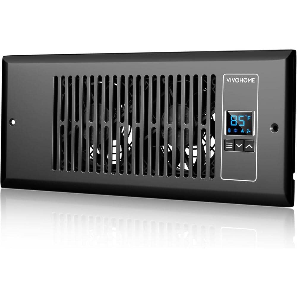 4 in. x 12 in. 120 CFM Wall Mounted Quiet Smart Register Booster Fan with Thermostat Control in Black - Hercitys