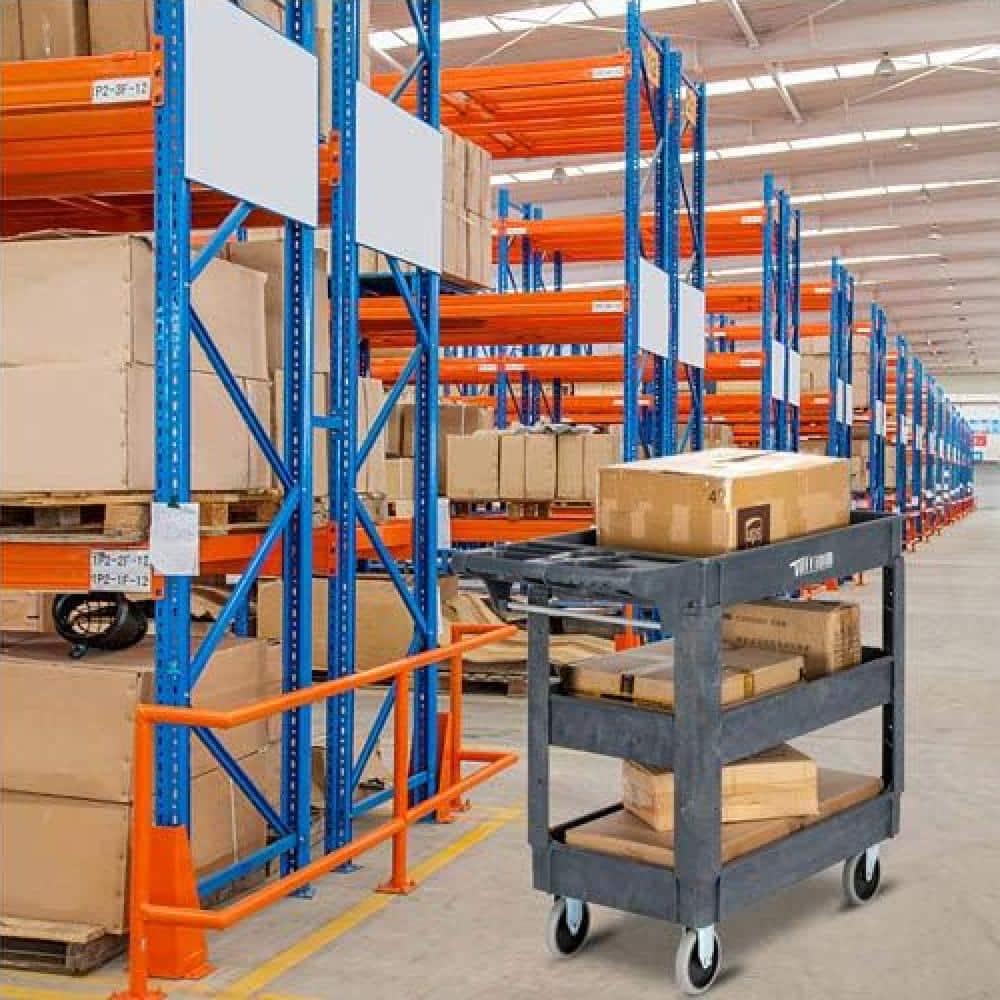 3-Tier Plastic 4-Wheeled Service Cart in Gray with 550 lbs. Capacity - Hercitys