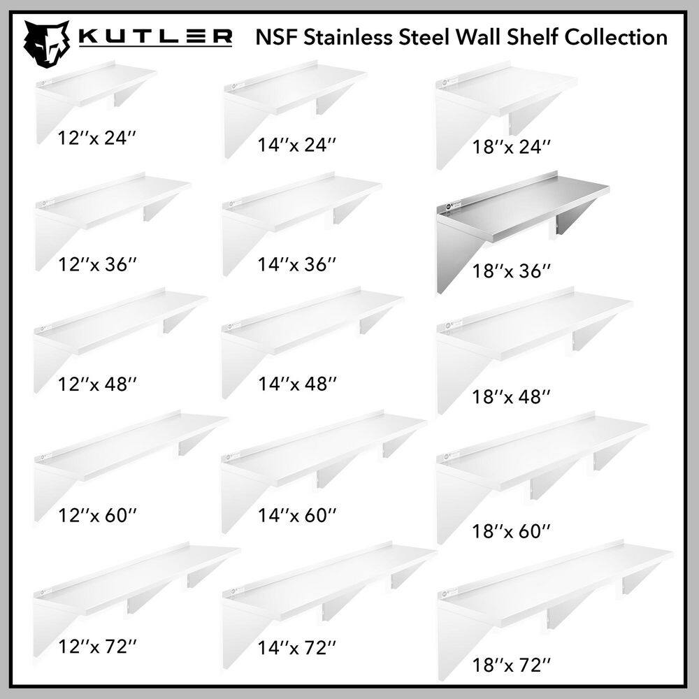 36 in. W x 18 in. D Stainless Steel Wall Mounted Shelf, Restaurant, Kitchen, Laundry, NSF Certified Garage Wall Shelf - Hercitys