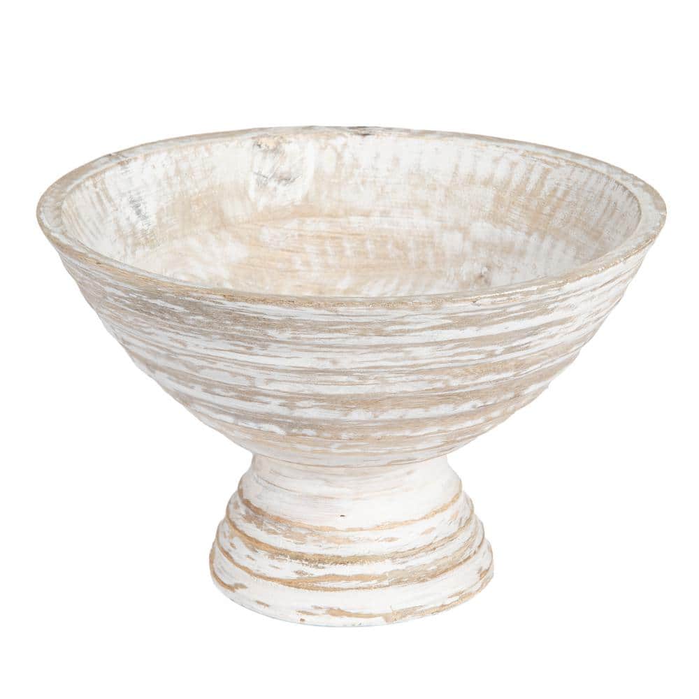35 fl. oz. 9.75 in. White Mango Wood Serving Bowls (Set of 1) - Hercitys