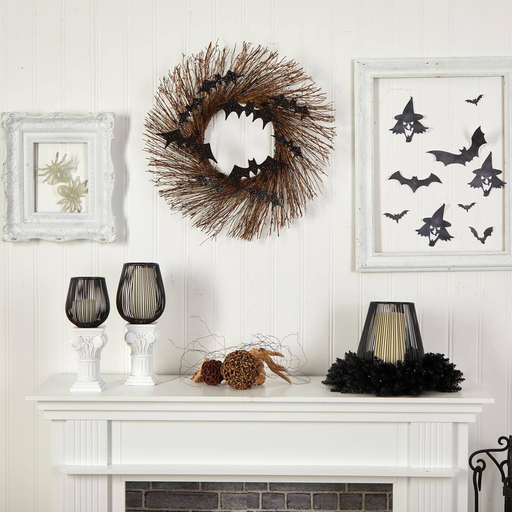 26 in. Black Bats Twig Halloween Wreath - Hercitys