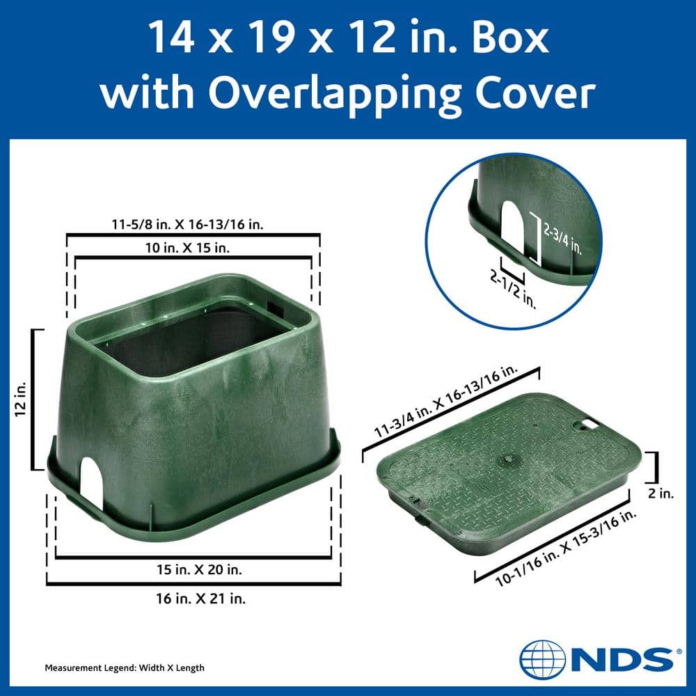 14 in. X 19 in. Rectangular Standard Series Valve Box & Cover, 12 in. Height, Green Box, Green ICV Cover - Hercitys