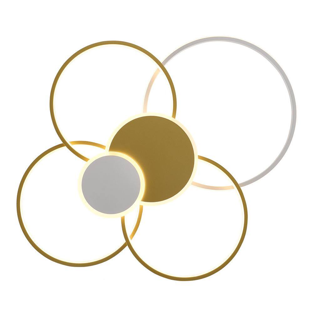 31.5 in. Gold Modern 6-Ring Flush Mount Dimmable LED Ceiling Light with Remote and Integrated LED Light Source Included - Hercitys