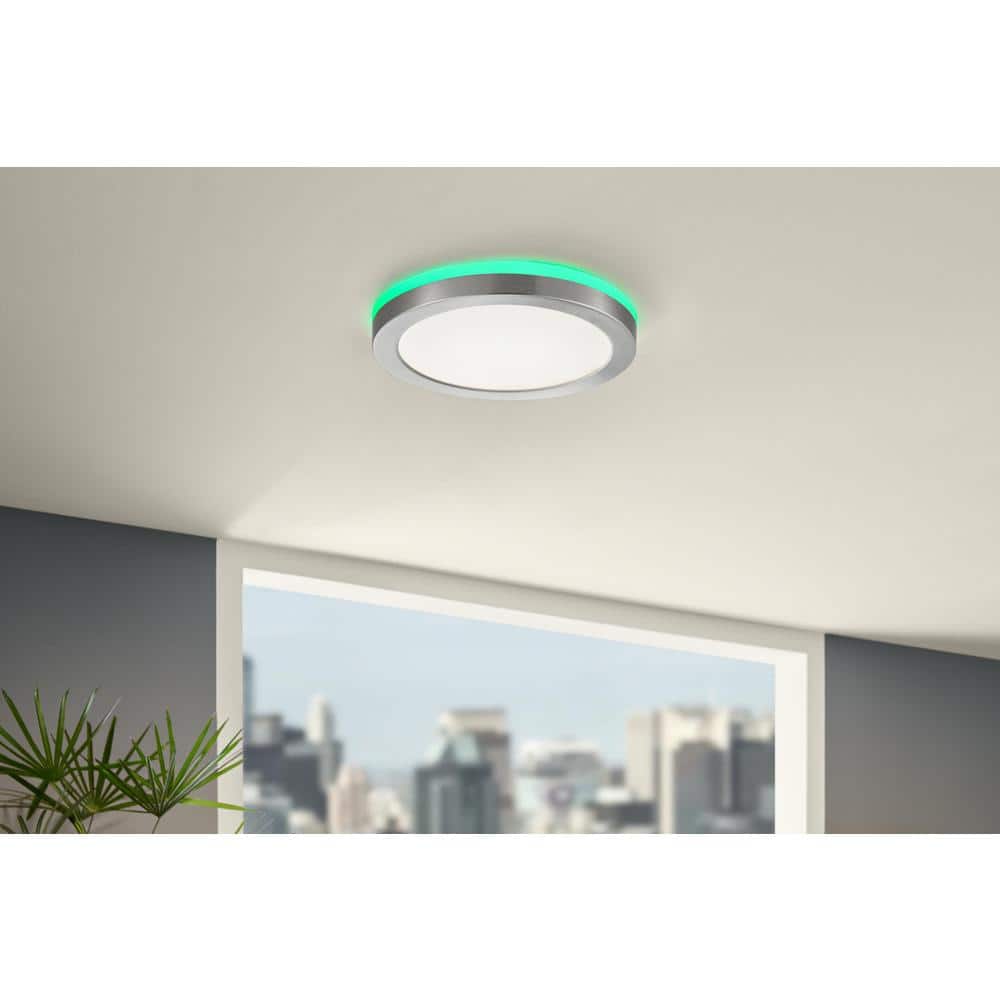 12 in. LED Flush Mount Smart CCT and RGB Selectable Brushed Nickel Finish with Night Light Powered by Hubspace - Hercitys