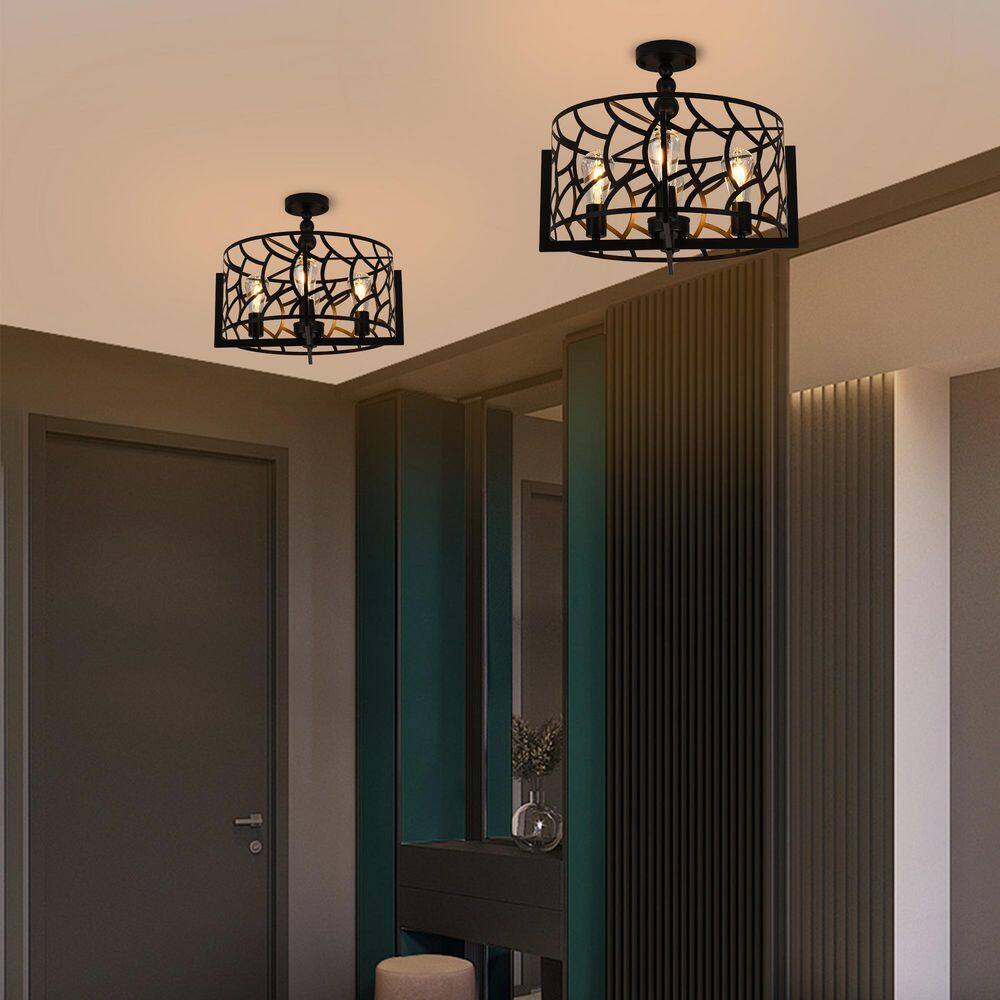 18.9 in. 4-Light Black Industrial Cage Drum Semi-Flush Mount - Hercitys