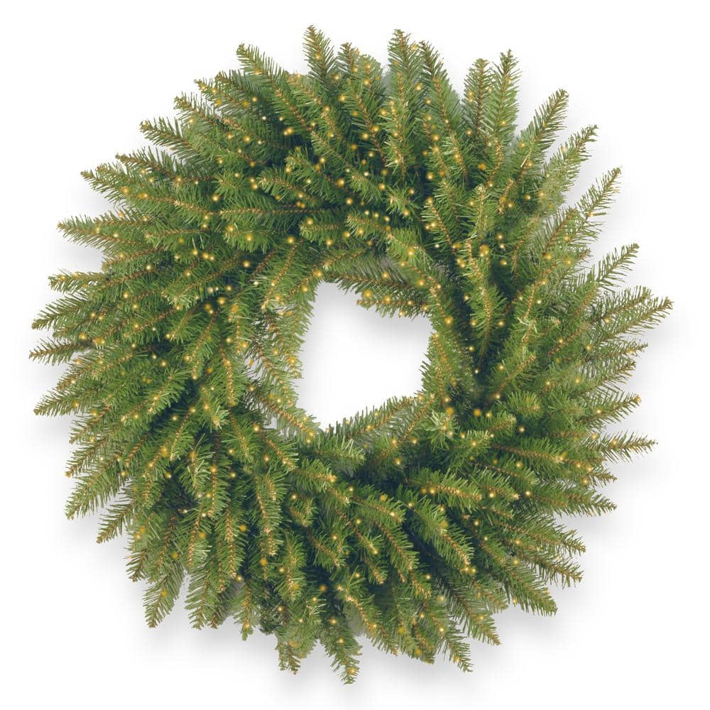 24 in. Artificial Battery Operated Kingswood Fir Wreath with Infinity Lights - Hercitys