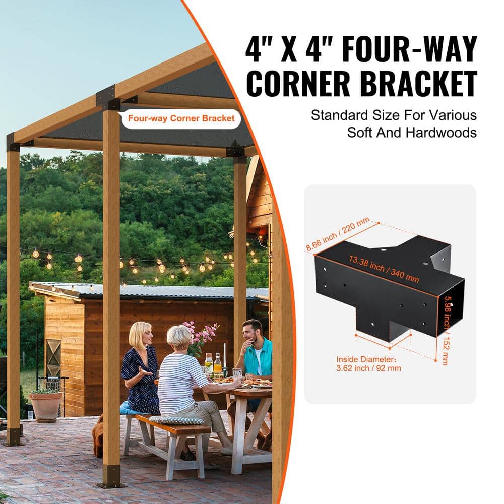 4 x 4 in. Pergola Bracket Kit, 2-Pieces Heavy Duty 4-Way Corner Bracket for DIY Woodworks, Easy Installation for Gazebos - Hercitys