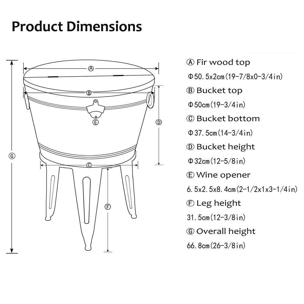 26.29 in. H Gray Galvanized Beverage Tub with Metal Stand or Accent Table with Firwood Lid - Hercitys