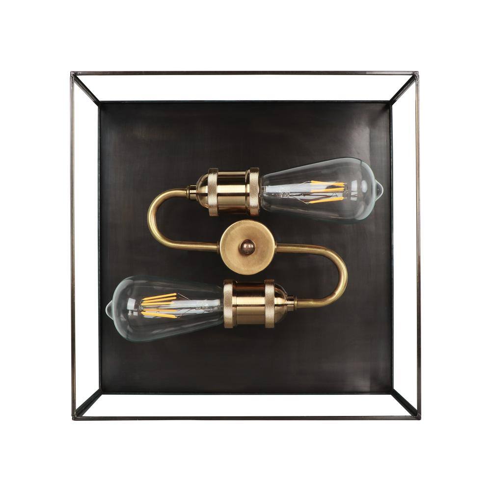 2-Light Dark Bronze Brass Flush Mount Ceiling Light with Tempered Glass - Hercitys