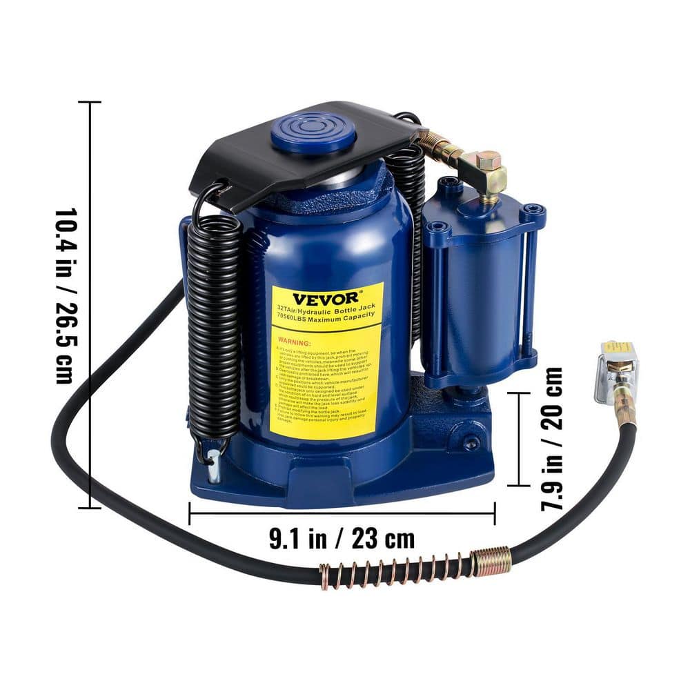 32-Ton Air Hydraulic Bottle Jack Pneumatic/Manual Dual Operation High Lift Pneumatic Hydraulic Bottle Jack - Hercitys