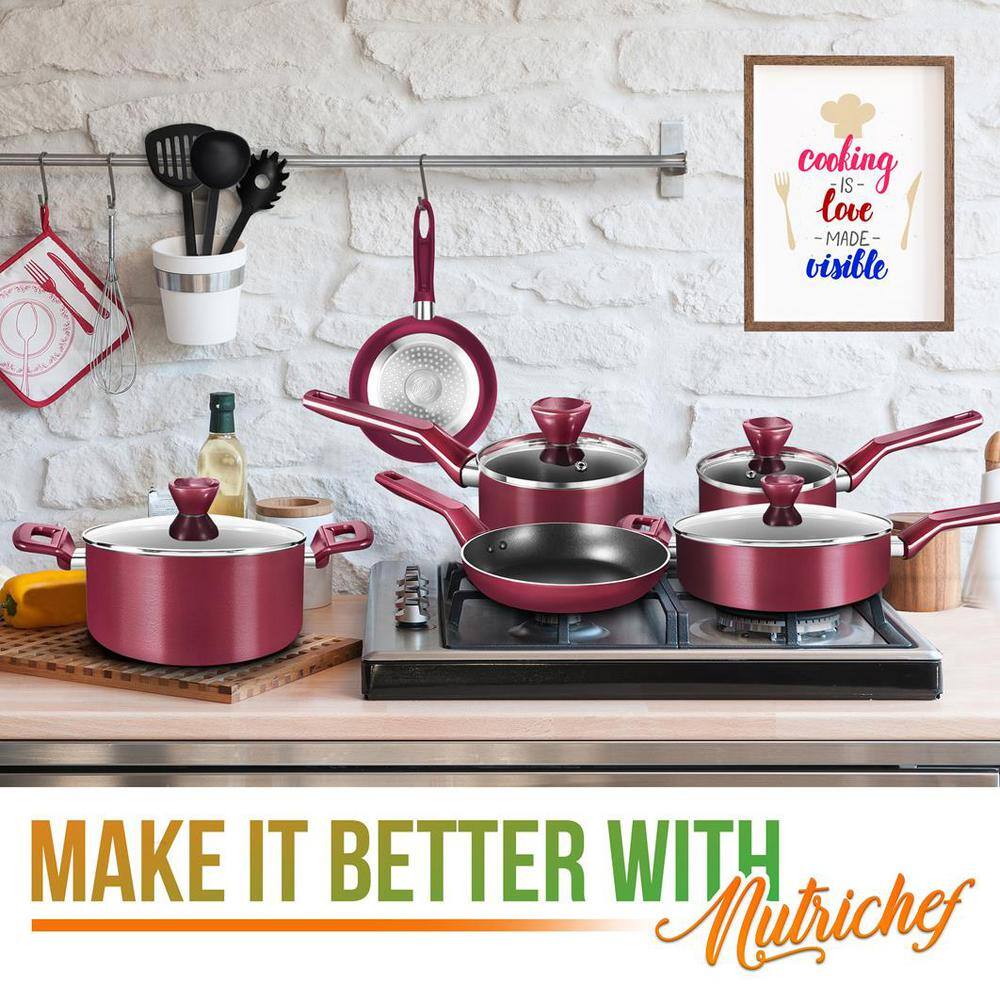 13-Piece Aluminum Cookware Set Non-Stick in Red - Hercitys