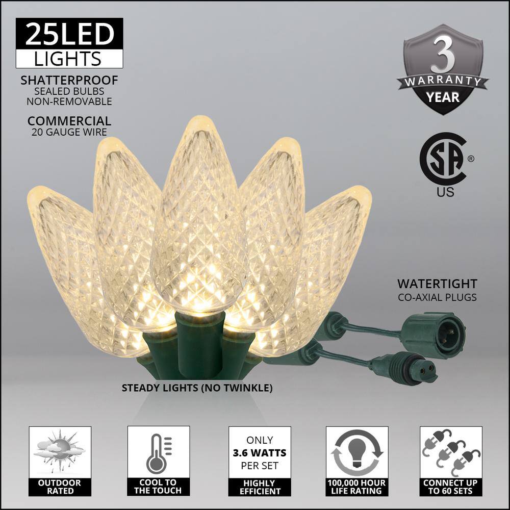 24 ft. 25-Light LED Warm White Commercial C9 String Lights with Watertight Coaxial Connectors - Hercitys
