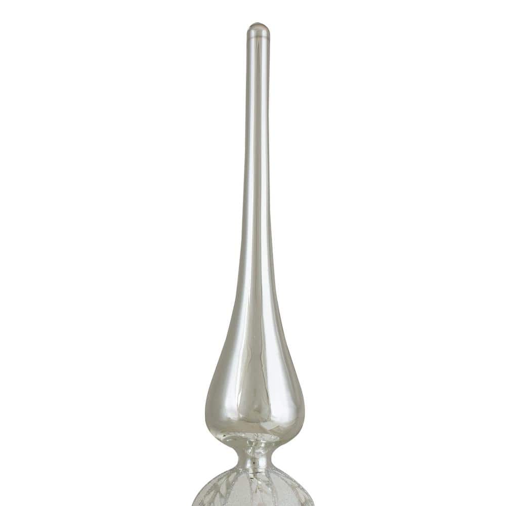 14.75 in. Silver and White Glitter Glass Finial Christmas Tree Topper - Hercitys