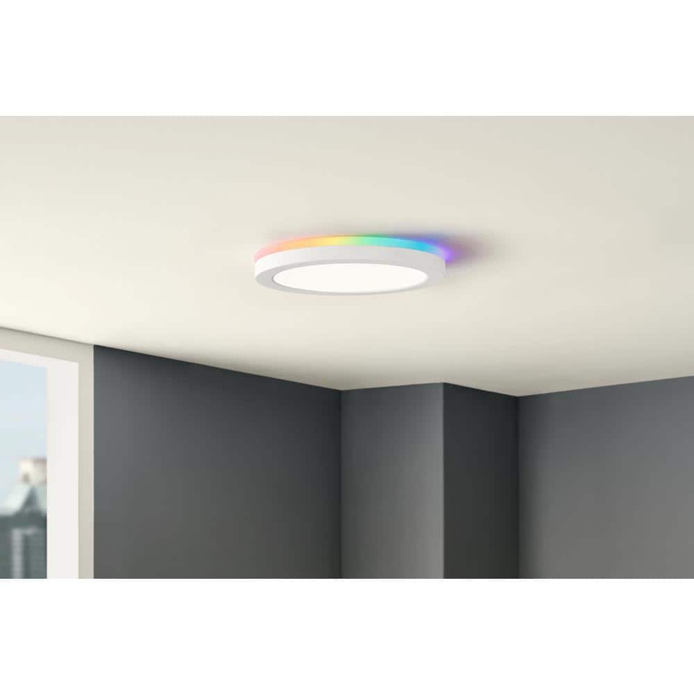 12 in. LED Flush Mount Smart CCT and RGB Selectable Matte White Finish with Night Light Powered by Hubspace - Hercitys