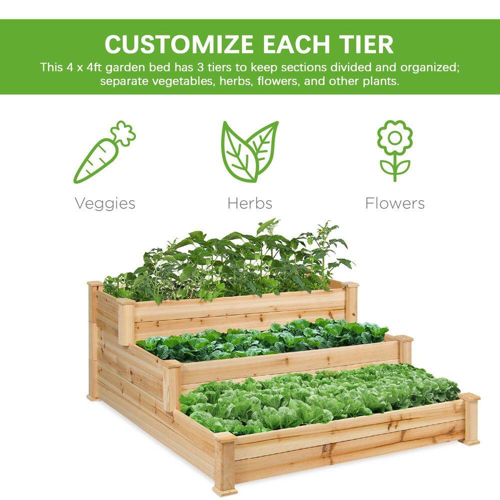 48 in. L x 48 in. W x 21 in. H Stackable Natural Wood Raised Garden Bed - Hercitys