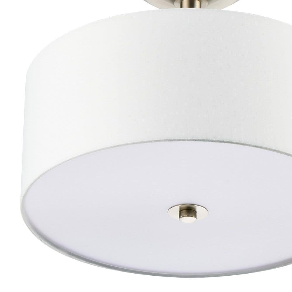 13 in. 2-Light Brushed Nickel Semi-Flush Mount Light with Fabric Drum Shade - Hercitys