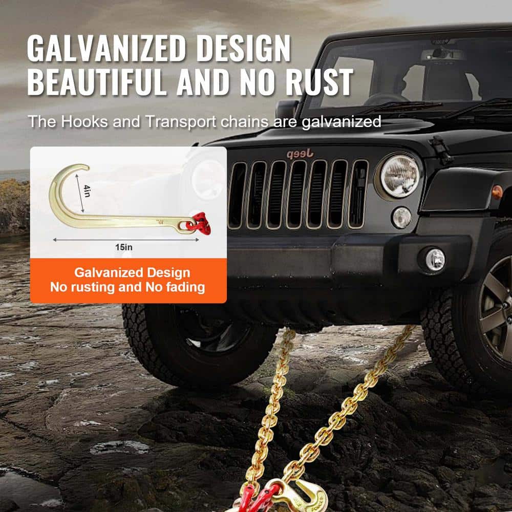 5/16 in. x 2 ft. G80 Tow Chain J Hook V-Chain Bridle Grab Hook Wrecker 10800 lbs. - Hercitys
