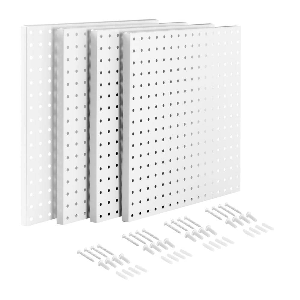 16 in. x 16 in. Heavy-Duty Steel Pegboards Mounting Hardware Included in White (4-Pack) - Hercitys