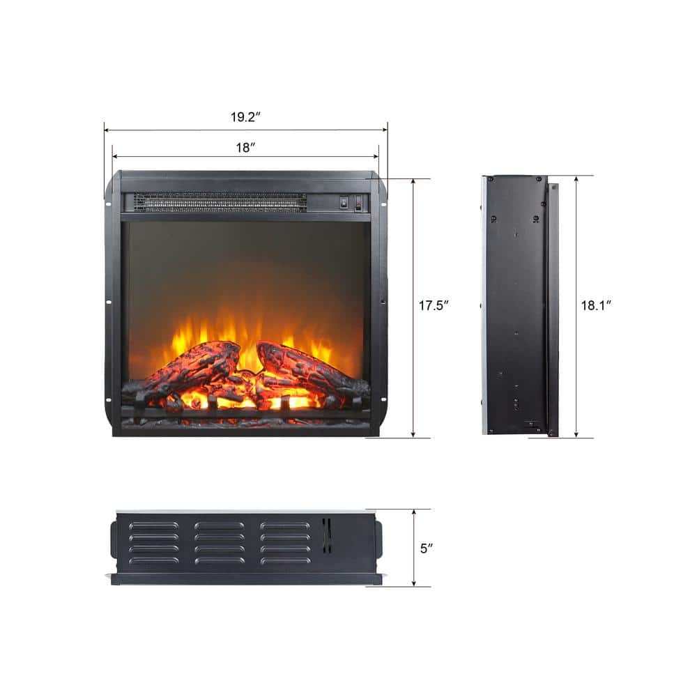 19.2 in. Wall Mount Electric Fireplace Insert in Black with Tempered Glass - Hercitys