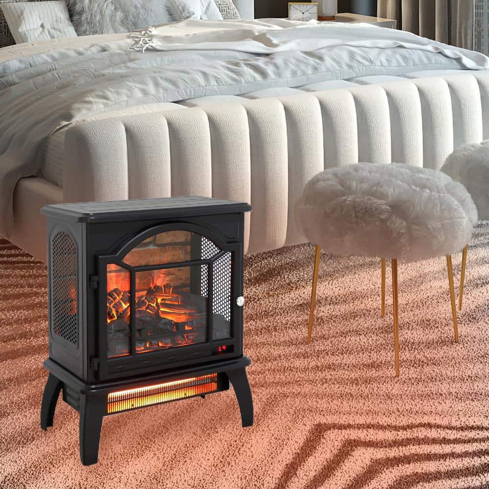 18 in. 3D Flame Freestanding Smart Infrared Quartz Electric Fireplace Stove with Remote Control in Black - Hercitys