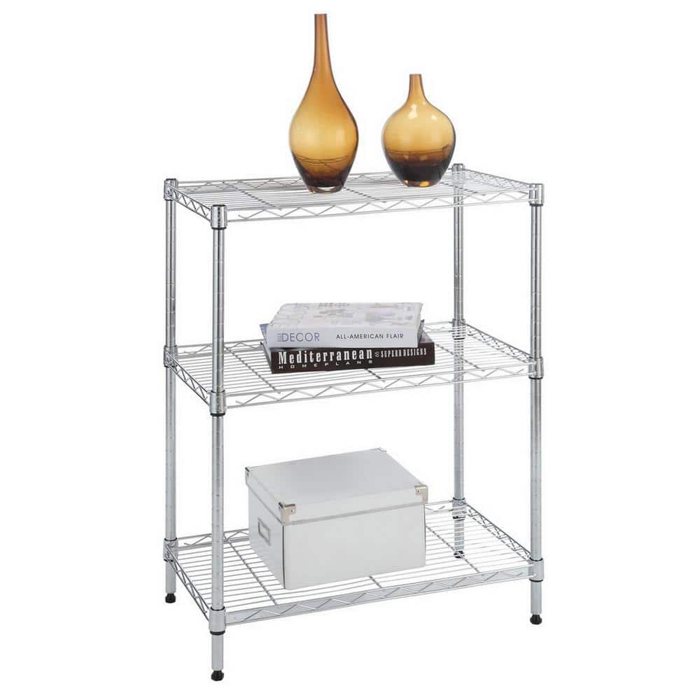 3-Tier Steel Wire Shelving Unit in Chrome (24 in. W x 30 in. H x 14 in. D) - Hercitys