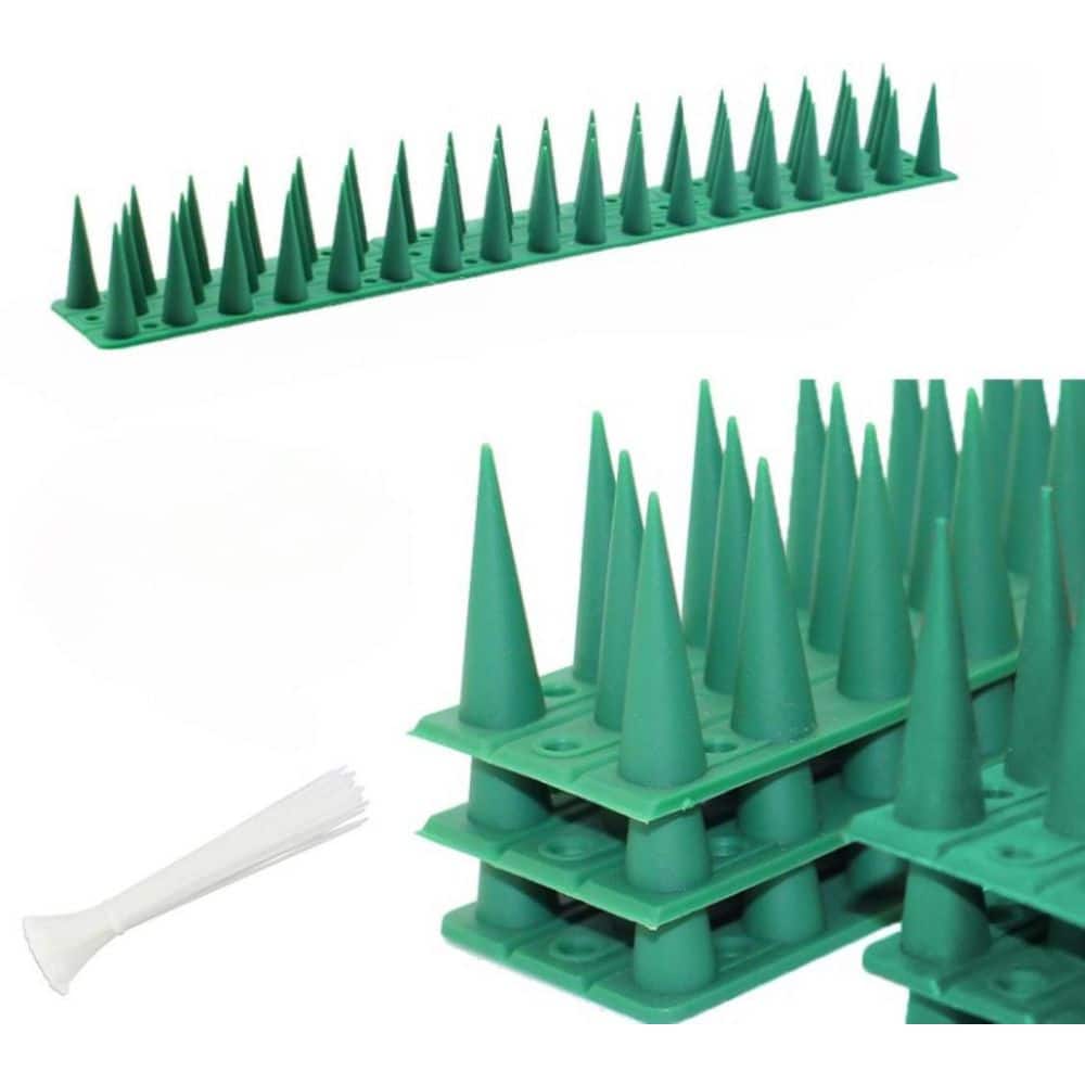 13.2 in. x 1.8 in. Plastic Bird Spikes for Pigeon Cat Fence Raccoon Deterrent Spikes to Keep Birds Away, Green (12-Pack) - Hercitys