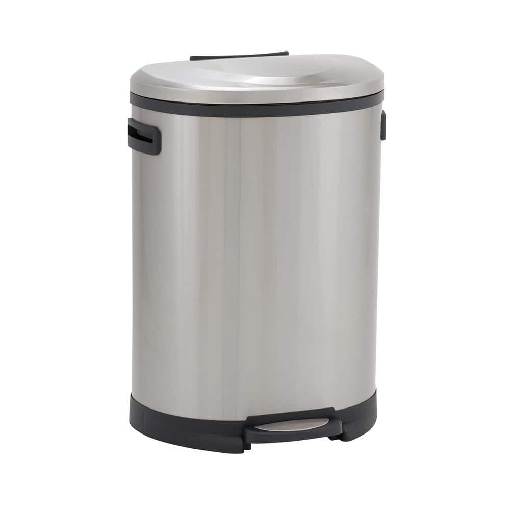 50 l/13 Gal. Oval Stainless Steel Trash Can with Step Large Plastic Liner - Hercitys