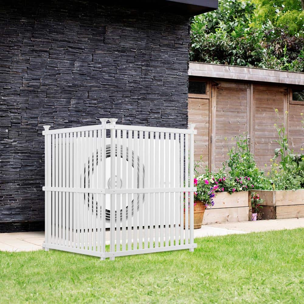 48 in. 2-Pieces White Vinyl Garden Fence Privacy Screen Panels Kit Air Conditioner Trash Can Enclosure - Hercitys
