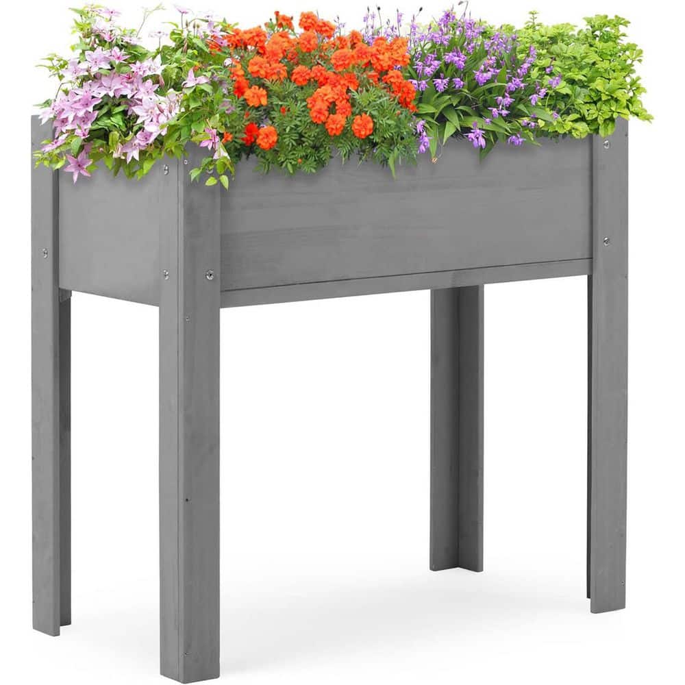 29 in. x 14 in. x 8.5 in. Wood Raised Garden Bed, Elevated Planter Box Standing Growing Bed, Gray - Hercitys