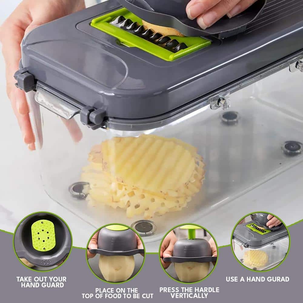 22-in-1 Vegetable Chopper with Container, Multi Kitchen Tool with Lemon Squeezer-13 Blades - Hercitys