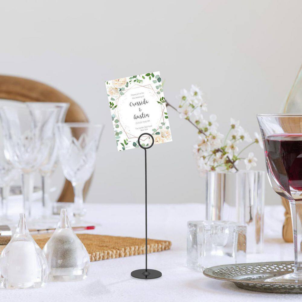 2.7 in. W x 12 in. H Black Solid Stainless-Steel Card Holder (Set of 16) - Hercitys