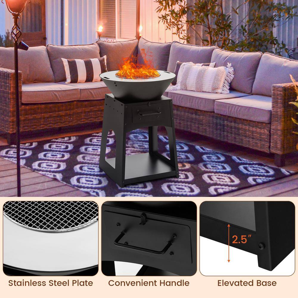 24 in. W Round Galvanized Steel Wood and Coal Fuel Fire Pit - Hercitys
