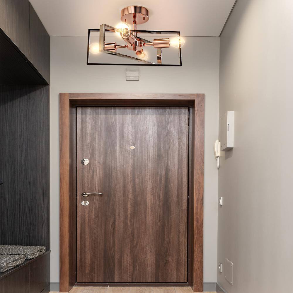 15 in. 4-Light Rose Gold Modern Semi Flush Mount - Hercitys