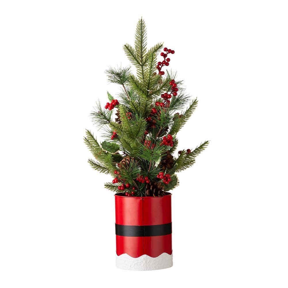 22 in. H Lighted Santa Belt Potted Table Tree - Hercitys