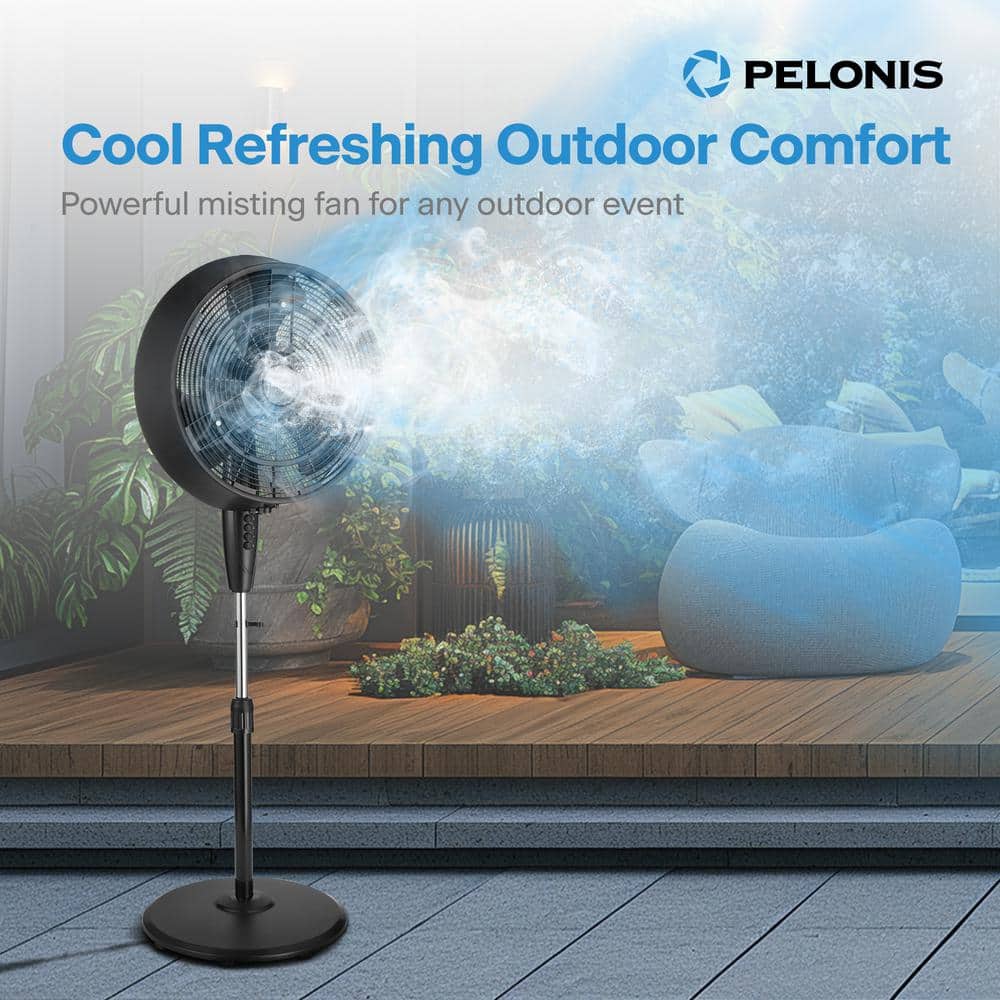 18 in. 3 Speeds Outdoor Misting Pedestal Fan in Black with 80° Oscillation 1600 CFM for up to 500 sq. ft - Hercitys