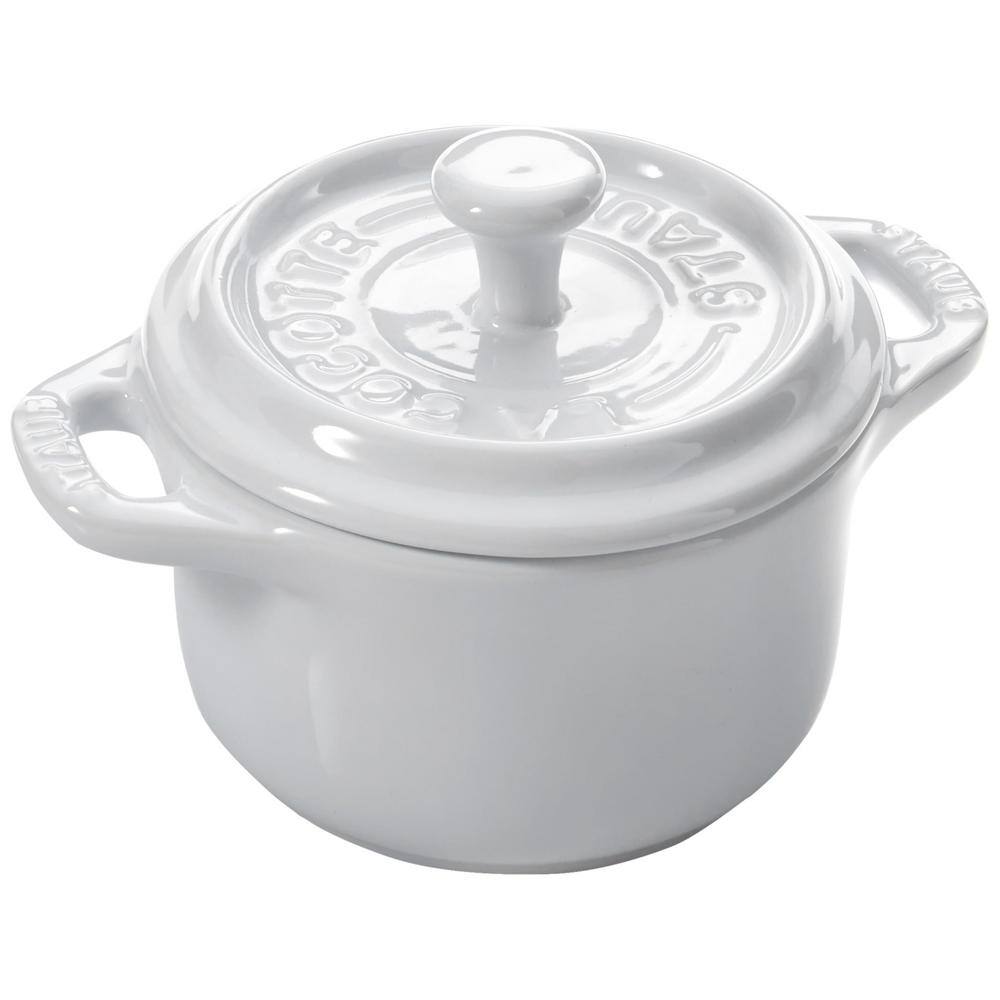 3-Piece White Mini Round Ceramic Cocotte Set with Stand - Hercitys