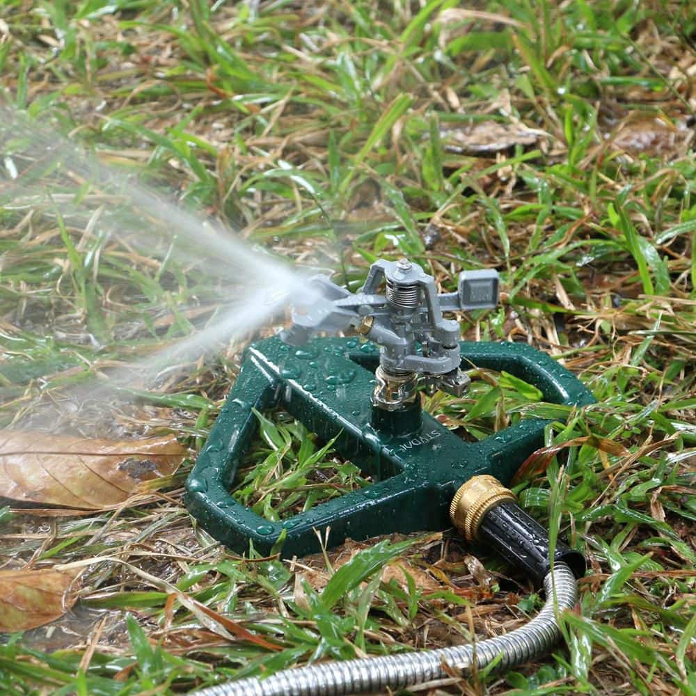 5800 sq. ft. Adjustable Circular Pulsating Lawn Sprinkler with Heavy Duty Metal Base, Green - Hercitys