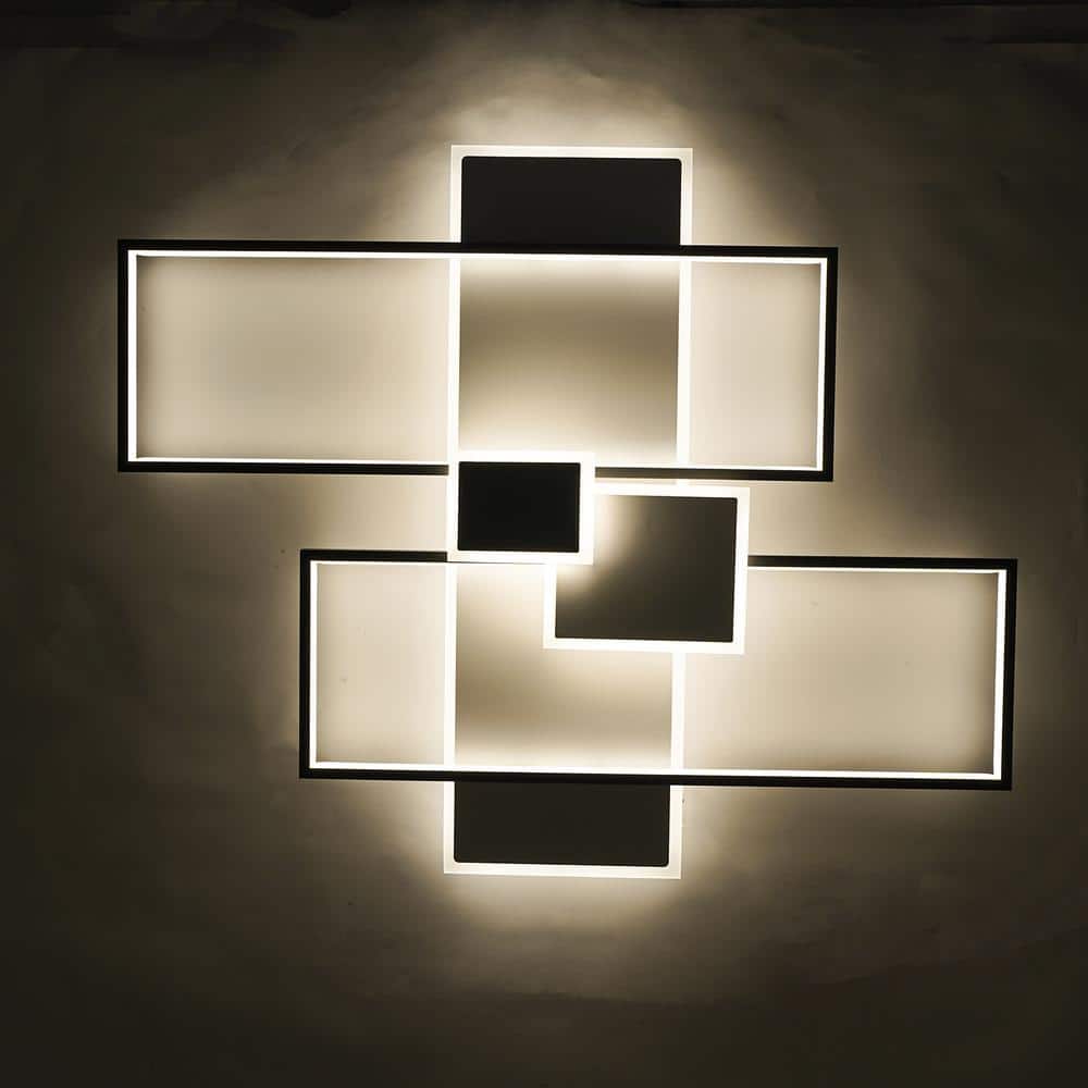 32.28 in. 5-Light Black and White Modern Rectangular Selectable LED Semi-Flush Mount Ceiling Light with Remote - Hercitys