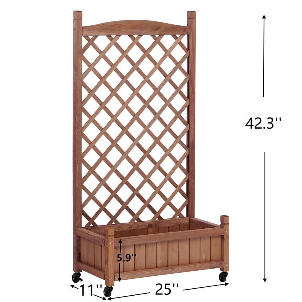 25 in. x 11 in. x 42.3 in. Raised Bed with Trellis (2 Pack) Wood Planter Box and Plant Stand with Climbing Racks, Brown - Hercitys