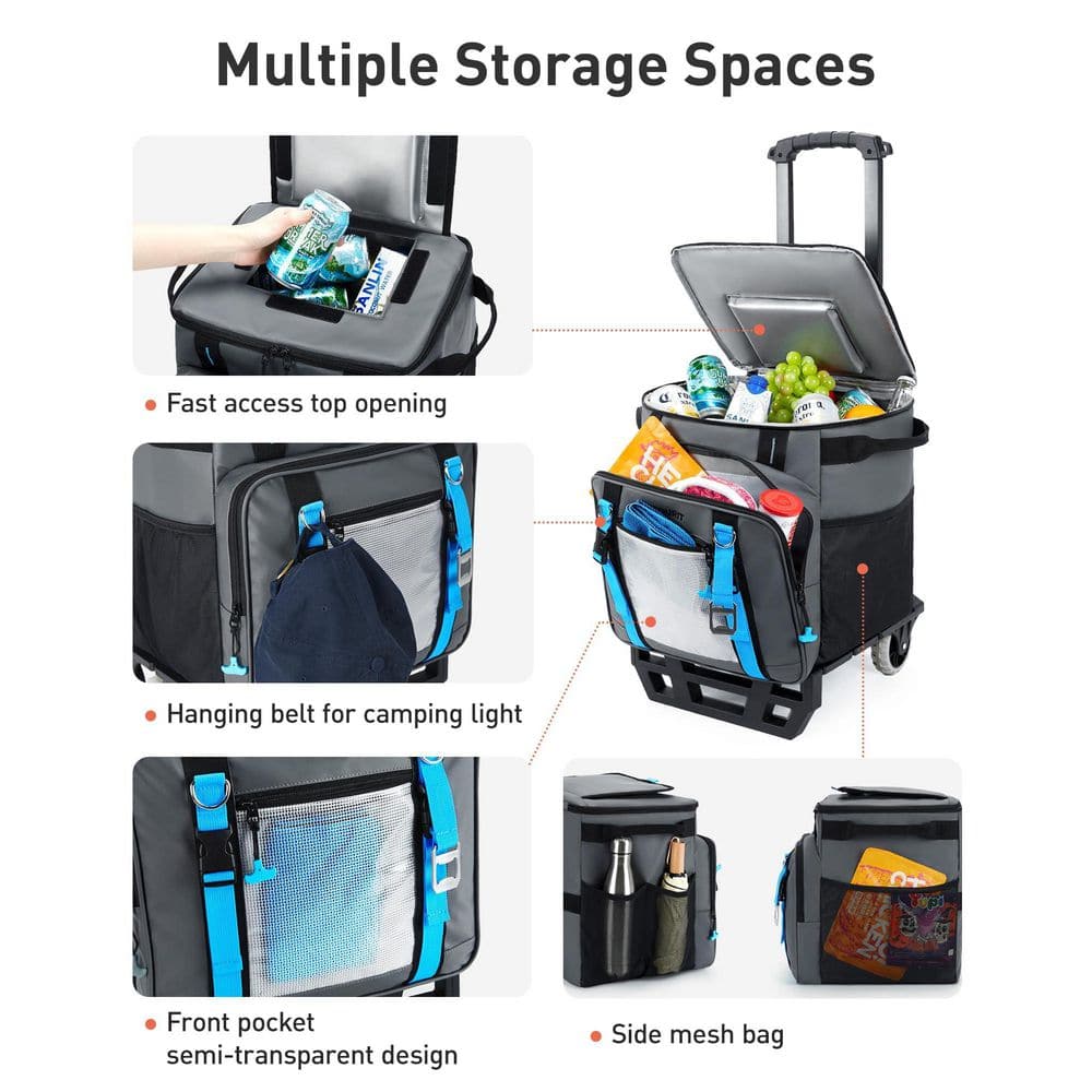31 qt. Soft-Side Cooler with Wheels 16-Hrs Ice Retention Rolling Cooler with PU-Coated Waterproof Soft Cooler Bag - Hercitys