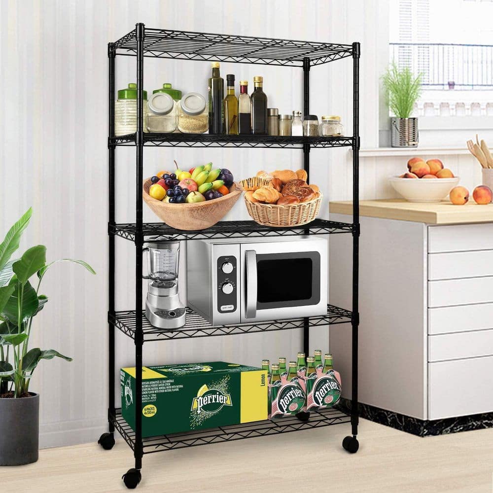 5 Tier Heavy Duty 5-Shelf Shelving Unit for Kitchen in Black - Hercitys