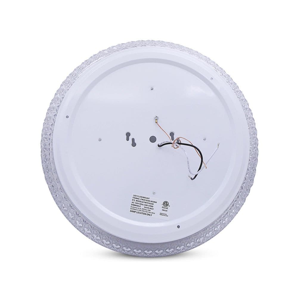 16.1 In. White Flush Mount Ceiling Light with Imitated Crystal Trim, Dimmable LED - Hercitys