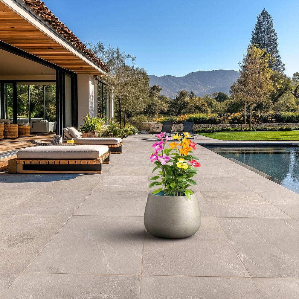 18.5 in. Large Light Gray(Premium Inner) Concrete Round planter/Pot with Drainage Holes - Hercitys