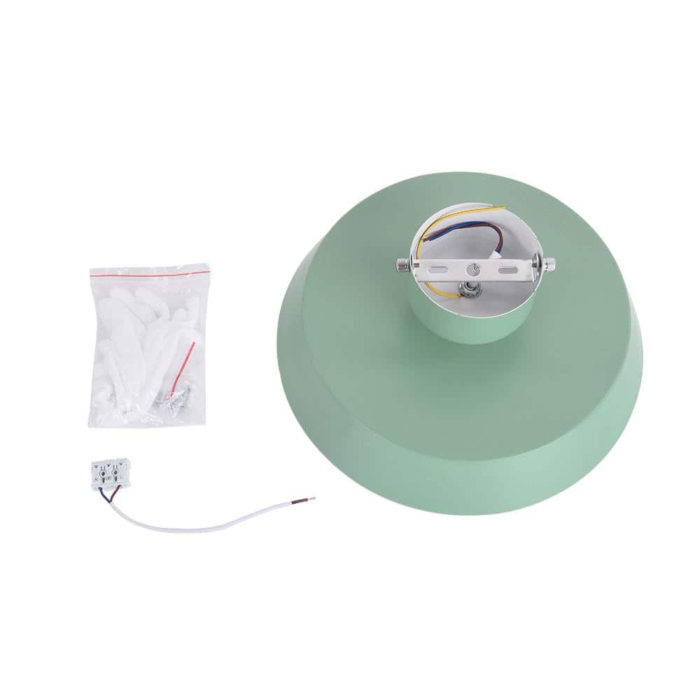 11.81 in. 1-Light Green LED Semi-Flush Mount with Drum Shade Scandinavian Ceiling Light - Hercitys