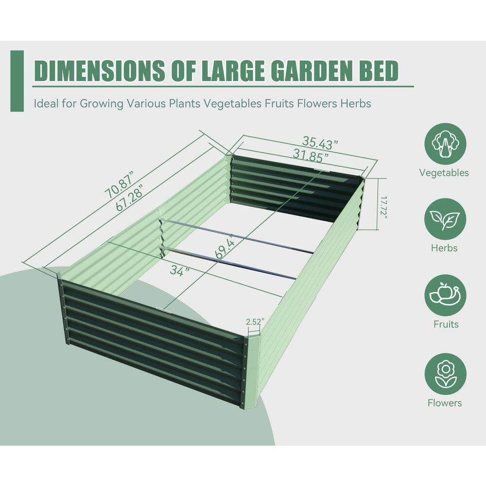 5.91 ft. x 2.95 ft. x 1.48 ft. Galvanized Metal Raised Garden Bed， Thickening Metal Planter Box, Green - Hercitys