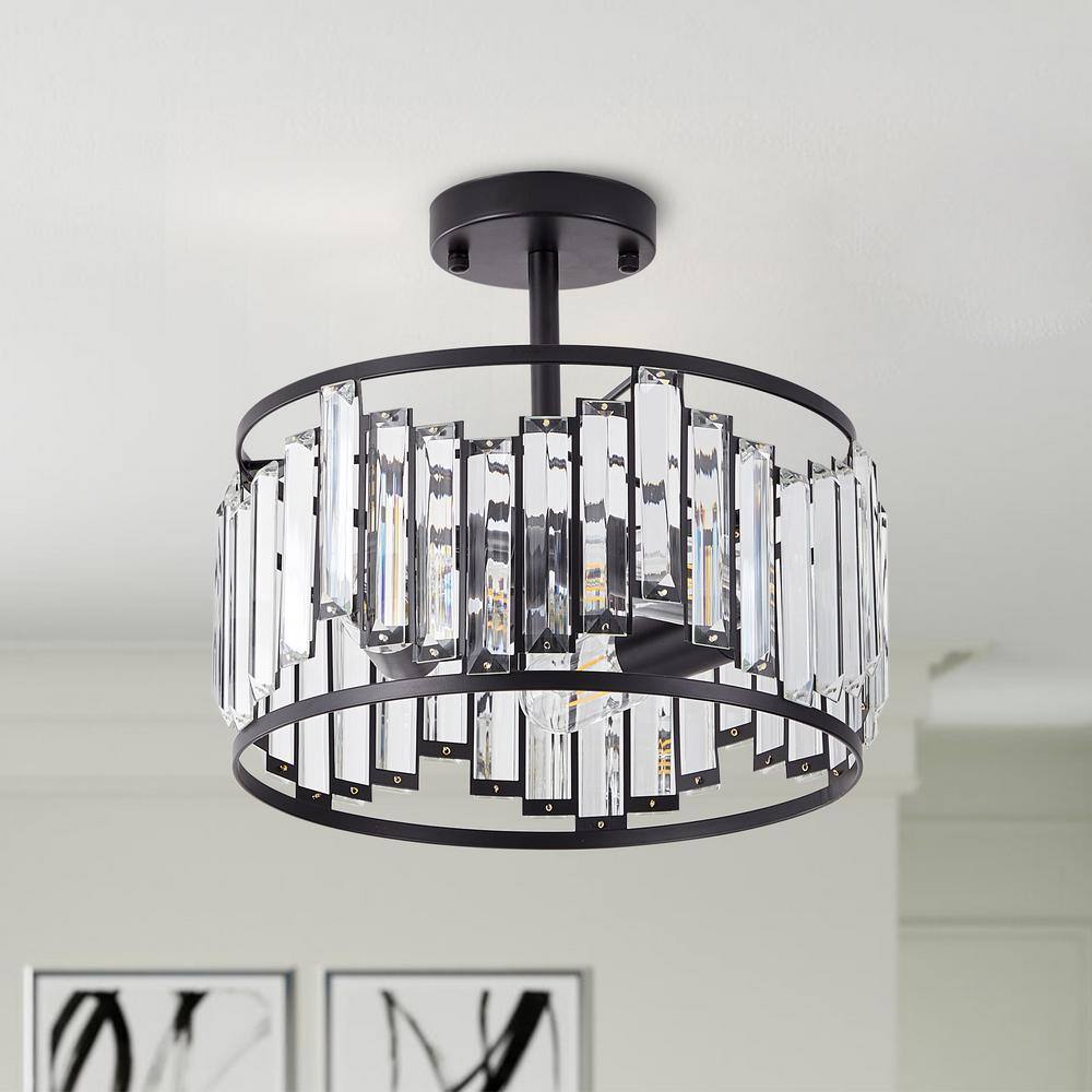 13 in. Modern 3-Light Black Semi-Flush Mount Ceiling Hanging Light with Glass Shade - Hercitys