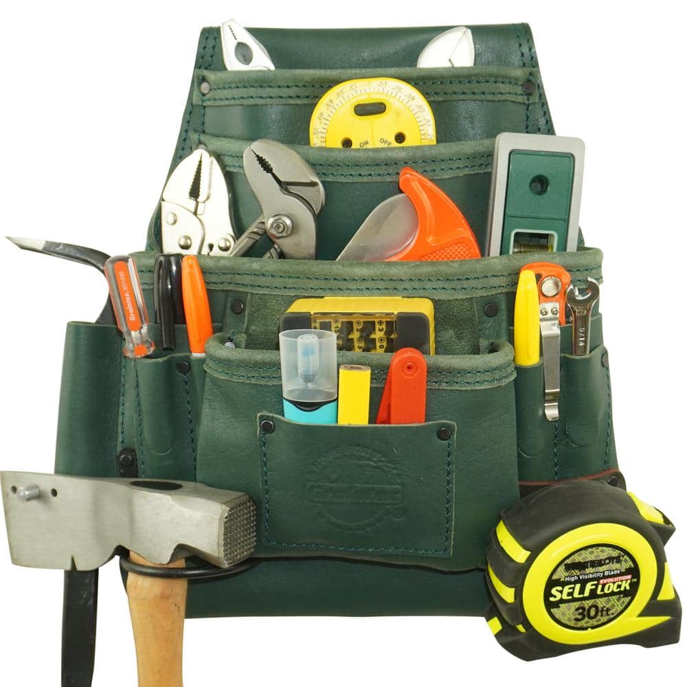 10-Pocket Leather Top Grain Nail and Tool Pouch - Hercitys